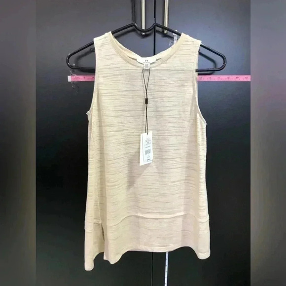 H By Halston Asymmetric sheer,loose fit,scoop neck Tank/Tunic, White Sands - Picture 1 of 7